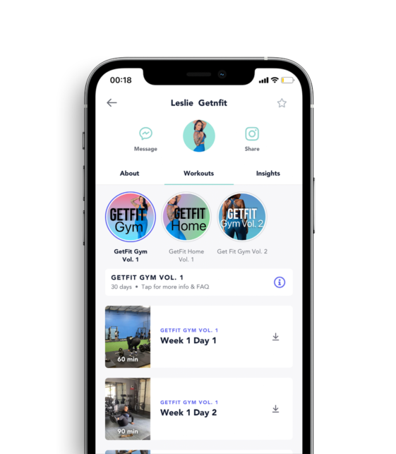 In-app workouts shown on a device