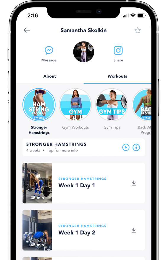Full-body training
programs shown on a device